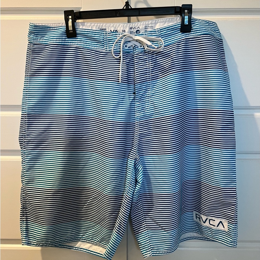 Men’s RVCA Blue Swim Board Shorts with Modern Stripes